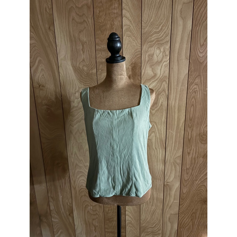 Lola Grace Sage Green‎ Ribbed Tank Top Square Neck Corset Seam XL